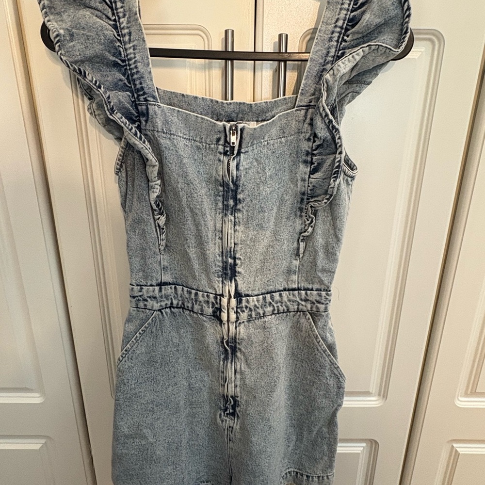 Denim Ruffle Strap Romper